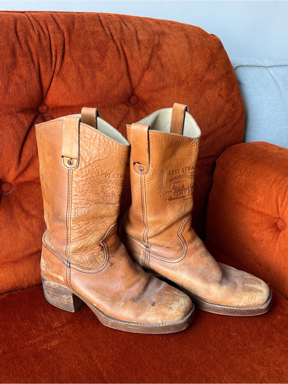 Rare Collector’s Vintage Levi’s Orange Tab Leather Western Cowboy Boots